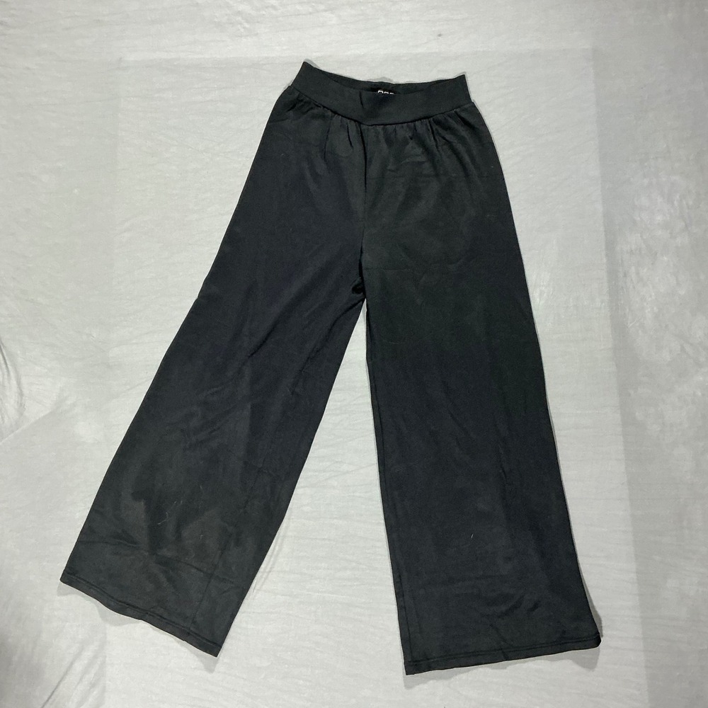 OQQ Black Ribbed Wide‎ Leg Lounge Pants High Waisted Yoga Trousers Womens Large